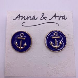 Anna & Ava Blue & Gold Anchor Stud Earrings